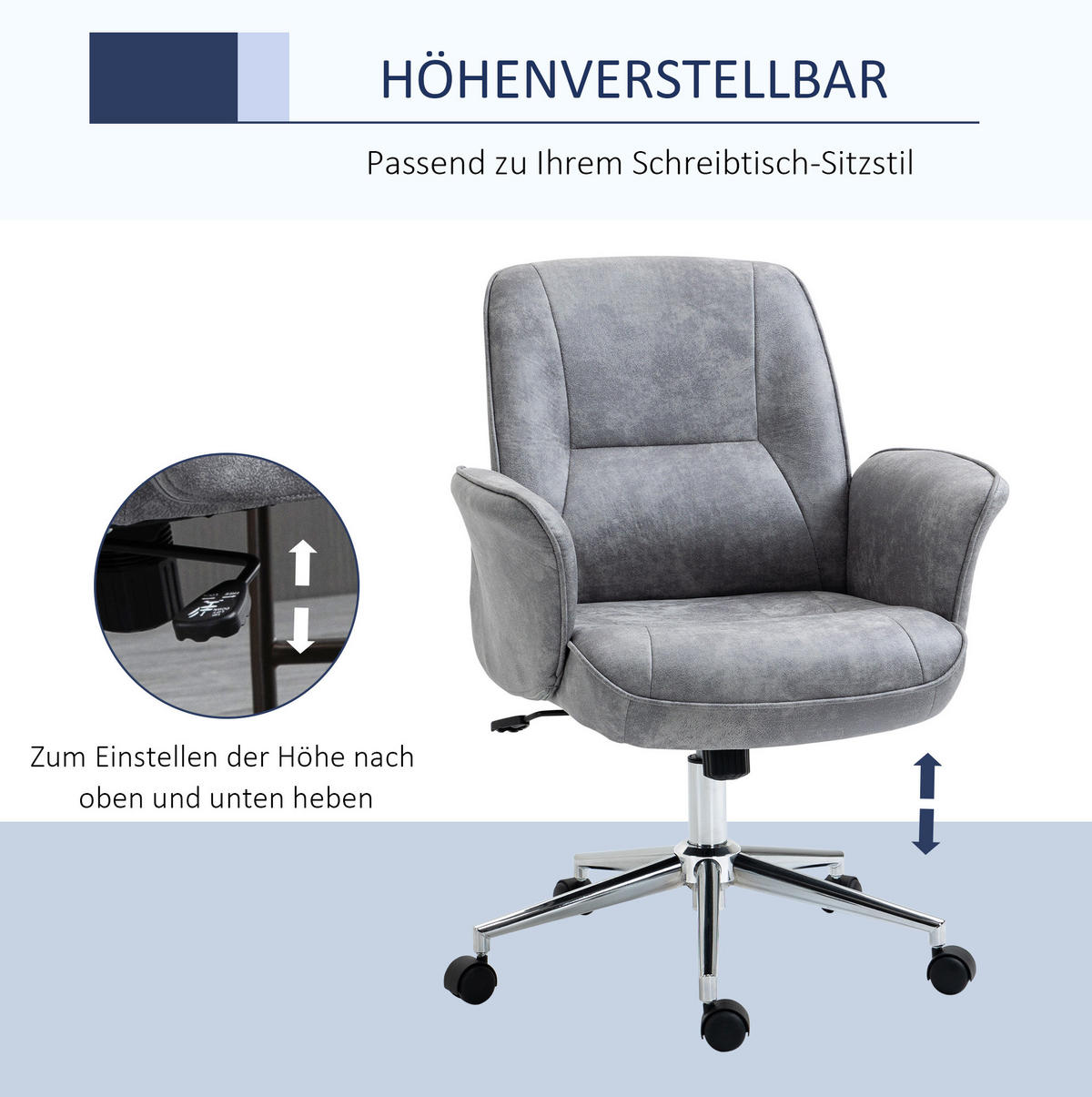 DREHSTUHL 67/69/92-102 cm, ergonomisch & höhenverstellbar, Hellgrau - Hellgrau, Kunststoff (69/102/67cm) - Redom
