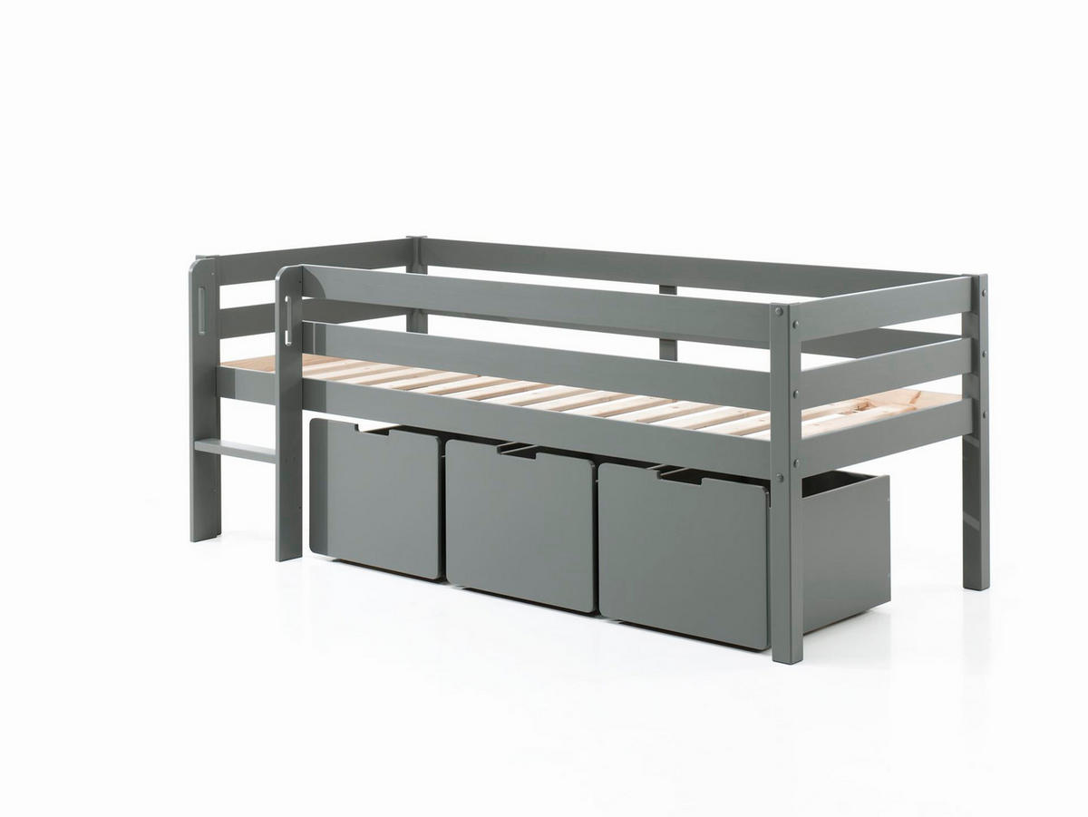 KOJENBETT Karolina 208x83x105 aus Massivholz in Grau - Dunkelgrau, Holz (90/200cm) - 58aufmkessel