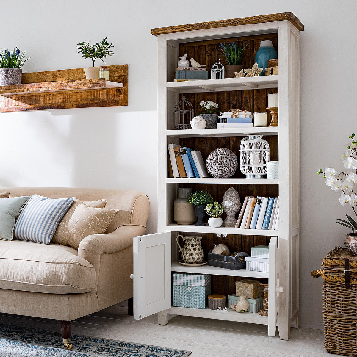 BÜCHERREGAL - Kiefer massiv - Weiß/Kieferfarben, Holz (90/190/35cm) - home24