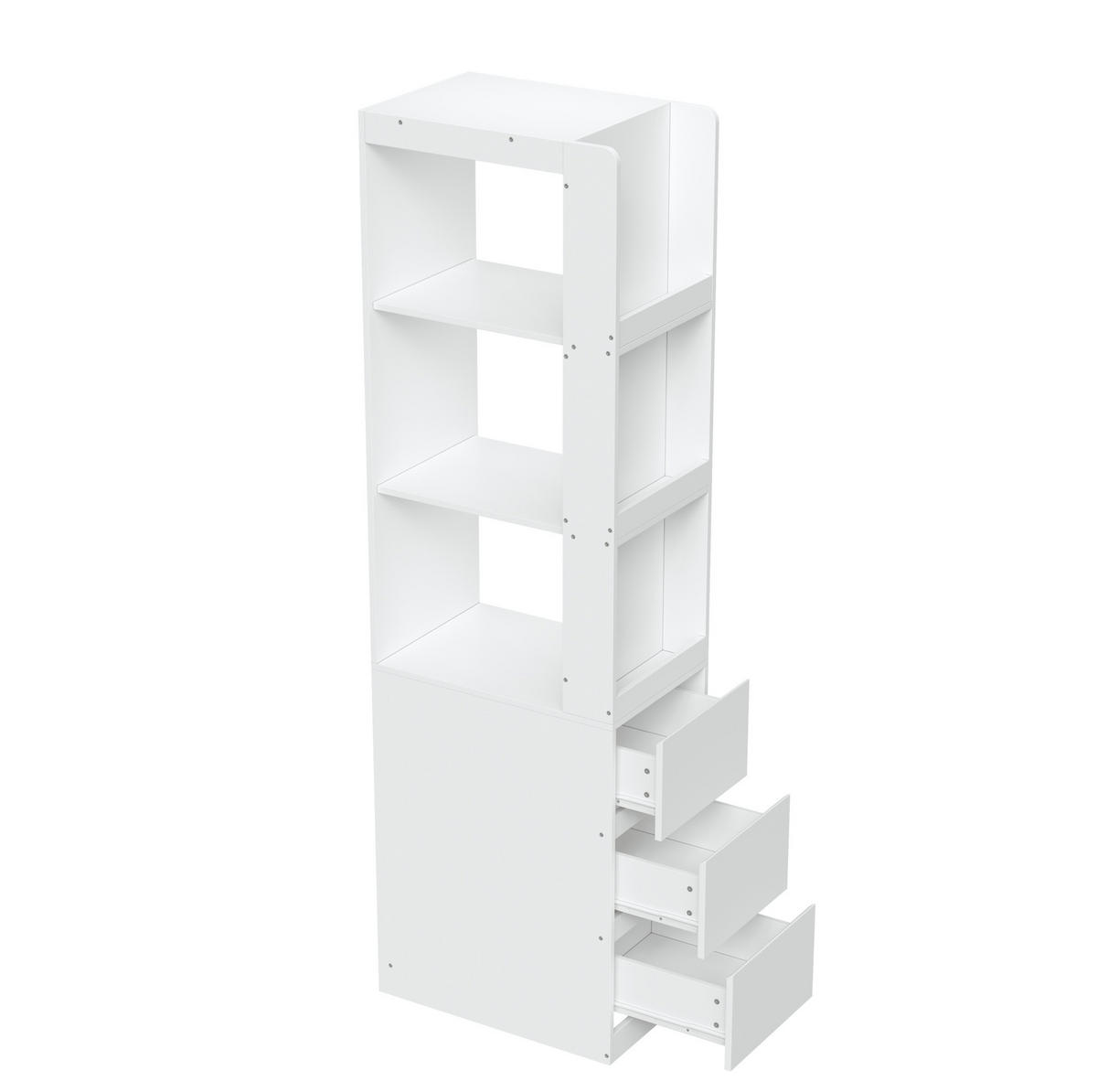 BÜCHERREGAL schmal mit 3 Schubladen 40 cm tief, 200 cm hoch Weiß - Weiß, Holzwerkstoff (40/200/60cm) - Beauniv