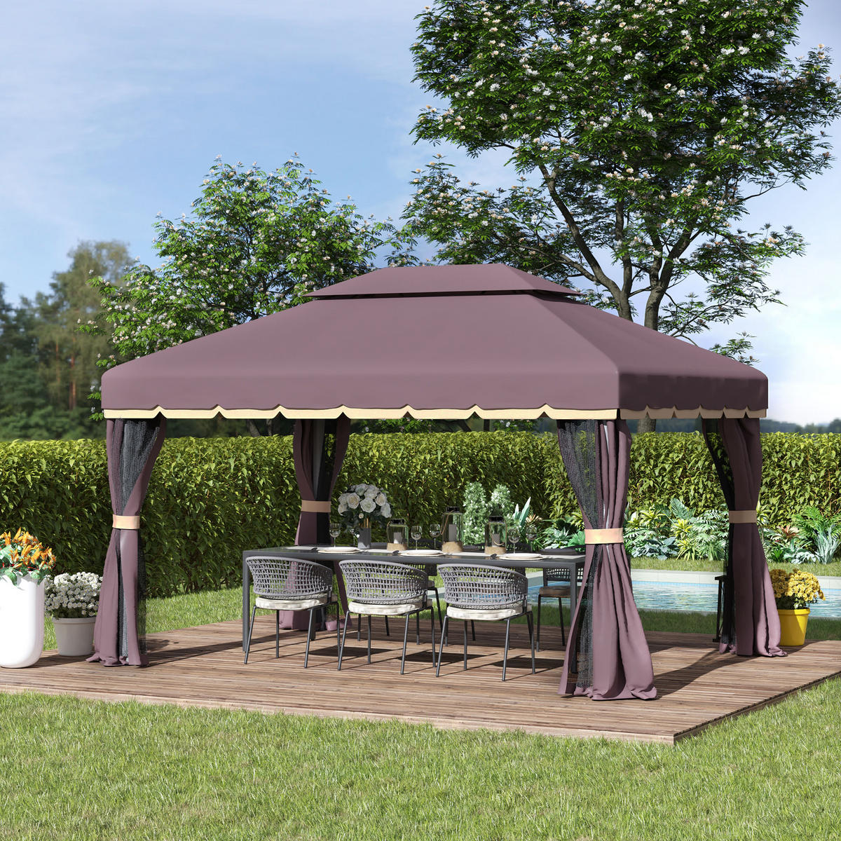 PAVILLON 390x290x280 cm Moskitonetz - Mokka, Metall (390/280/290cm) - Fortuna Lai