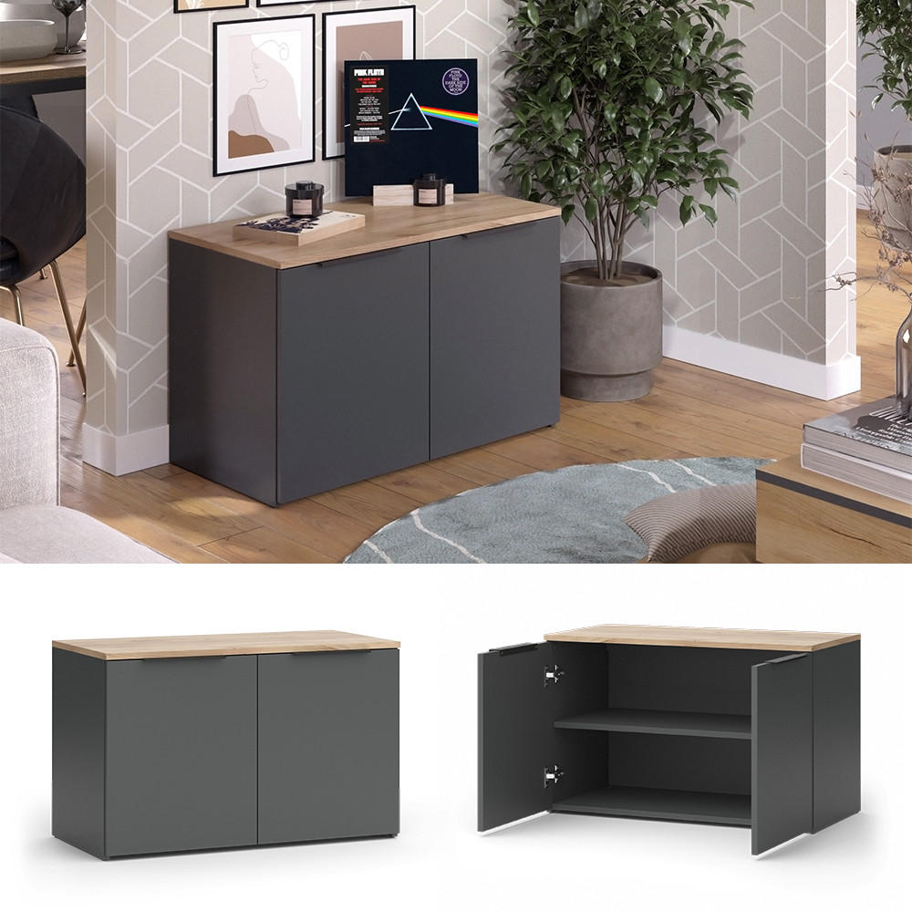 KOMMODE Wido Anthrazit 80 x 50 cm mit 2 Türen - Anthrazit/Sonoma Eiche, Holzwerkstoff (80/50/40cm) - Vicco