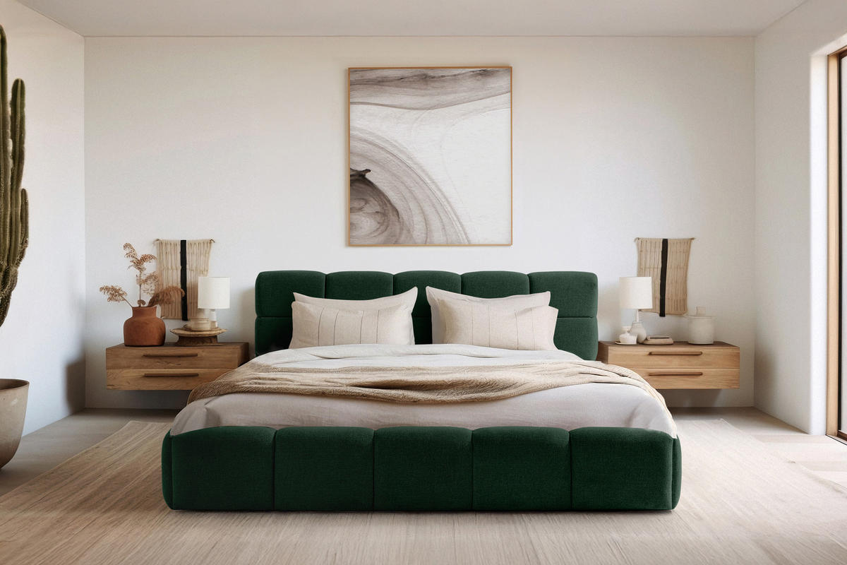 POLSTERBETT AERI 140/160/180/200 mit Rahmen und Bettkasten, dunkelgrün - Dunkelgrün, Holz/Holzwerkstoff (180/200cm) - KONSIMO®