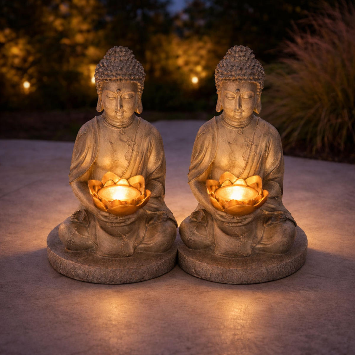 LED AUSSENLEUCHTE Buddha Grau 2er Set - Grau, Kunststoff (18/18/28cm) - Globo Lighting