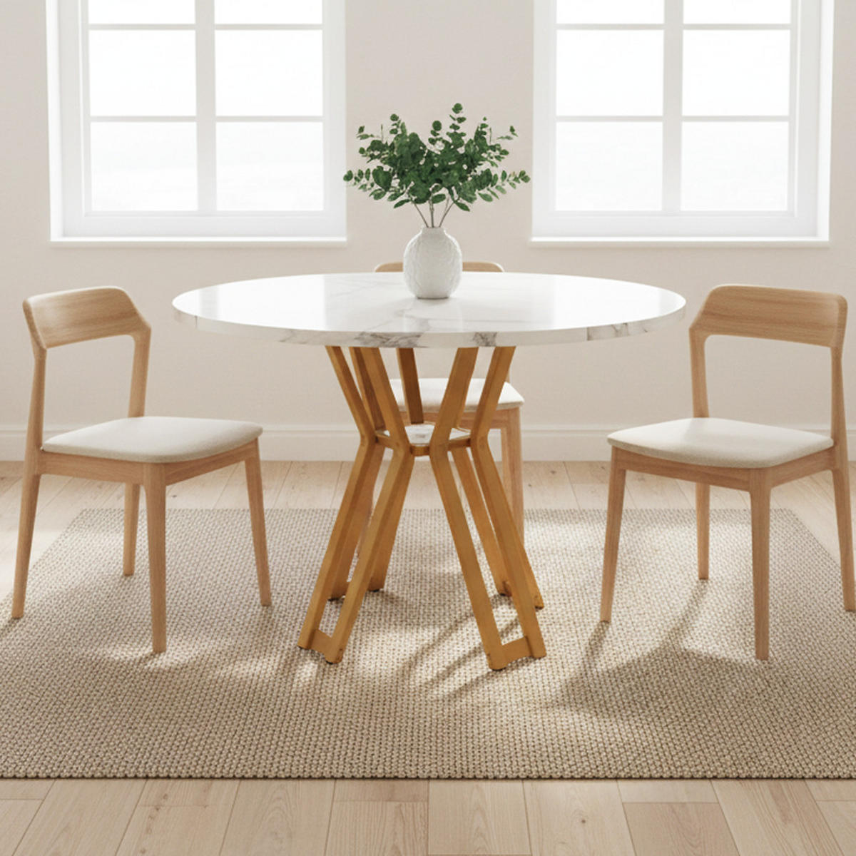 ESSTISCH Rund Weiß Marmoroptik mit Goldbeinen - Weiß, Holzwerkstoff/Metall (100/100/76cm) - Urban Meuble