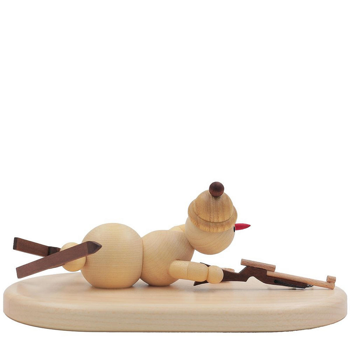 HOLZFIGUR Schneemann liegender Biathlet auf Sockel 6 cm - Multicolor, Holz (17/1/0.1cm)