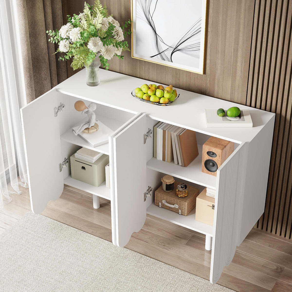 SIDEBOARD 120/37.5/80.8 cm Weiß aus MDF mit Dämpfungsscharnieren - Weiß, Holzwerkstoff (37.5/80.8/120cm) - OKMYHOME
