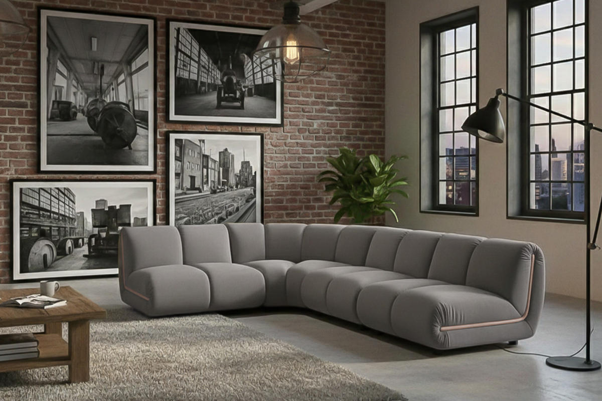 MODULSOFA LAYLA Taupe Velvet - Taupe/Schwarz, Buchenholz/Textil (305/213cm) - KAWOLA