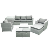 GARTENMÖBEL-SET mit Kissen Polyrattan Hellgrau-Mix 8-Sitzer - Hellgrau/Grau, Glas/Kunststoff - Fimous
