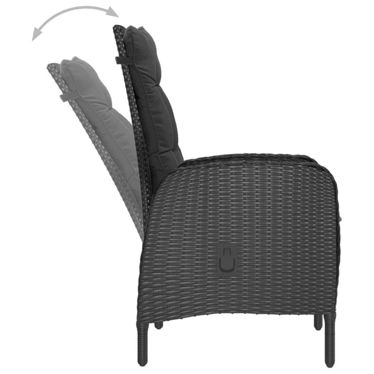 LOUNGEGARNITUR mit Kissen und Bistrotisch, aus Poly Rattan und Glas, in Schwarz, 3-teiliges Set - Schwarz, Kunststoff - vidaXL