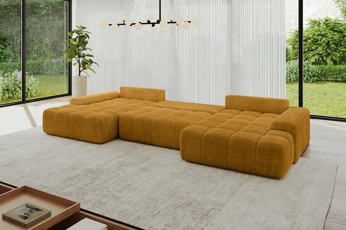 WOHNLANDSCHAFT ENSI-U - 353x164x69 cm Currygelb - Currygelb, Holzwerkstoff/Kunststoff (357/69/164cm) - ALTDECOR