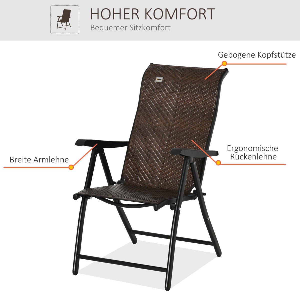 KLAPPSTUHL 58/71/111 cm braun aus PE-Rattan und Stahl 7-fach verstellbar - Braun, Kunststoff (71/111/58cm) - OKWISH