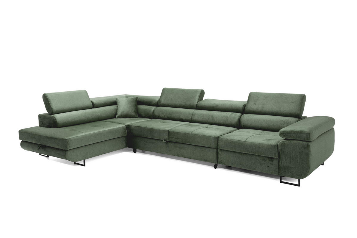 ECKSOFA WILD MAXI Links Dunkelgrün - Chromfarben/Dunkelgrün, Holz/Textil (350/203cm) - Muffo