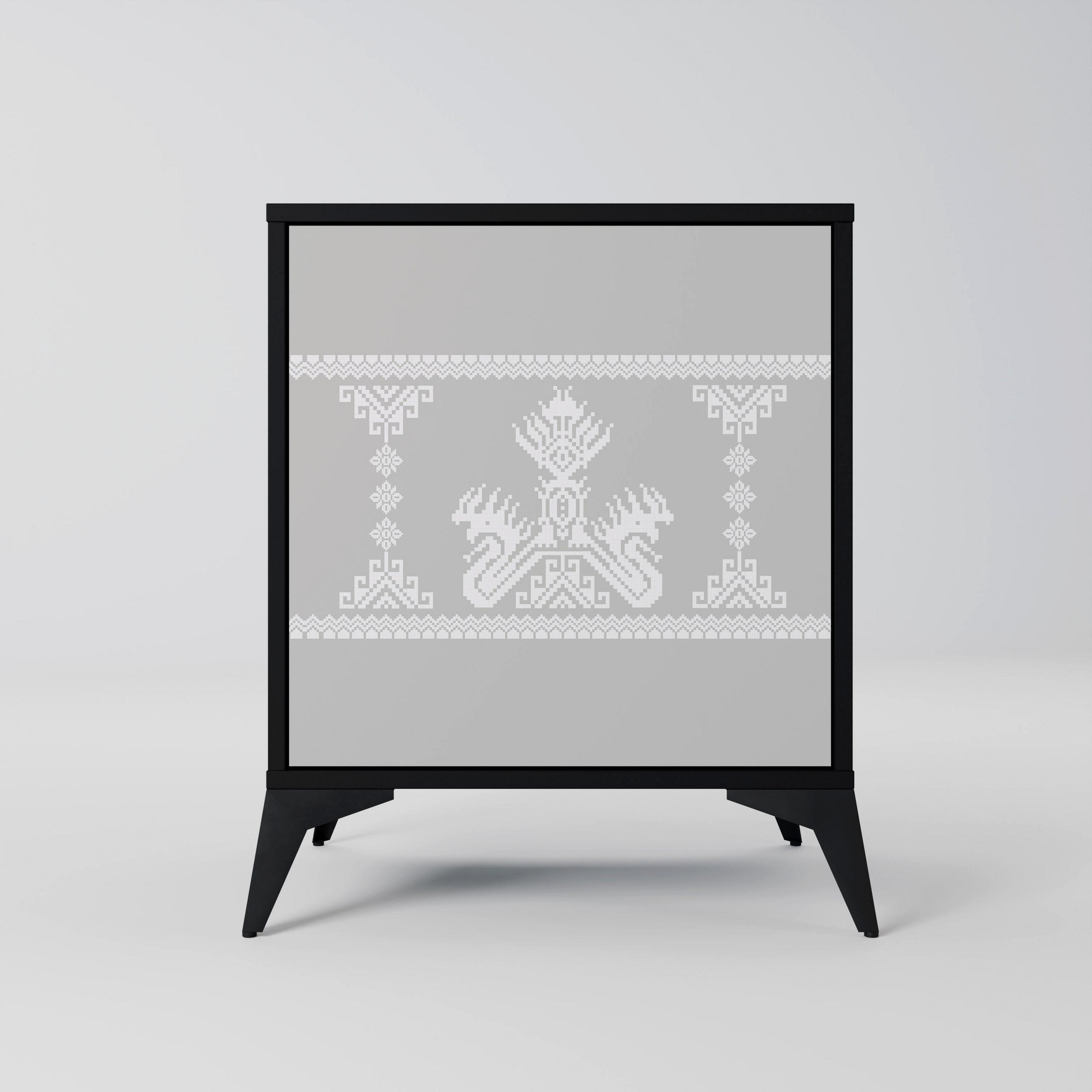 SIDEBOARD THAI GRAY, Schwarz, 57,5x42x70,5 cm, Schwarze Metall-Sternfüße - Multicolor/Schwarz, Holzwerkstoff/Metall (57.5/70.5/42cm) - SpaceRebels