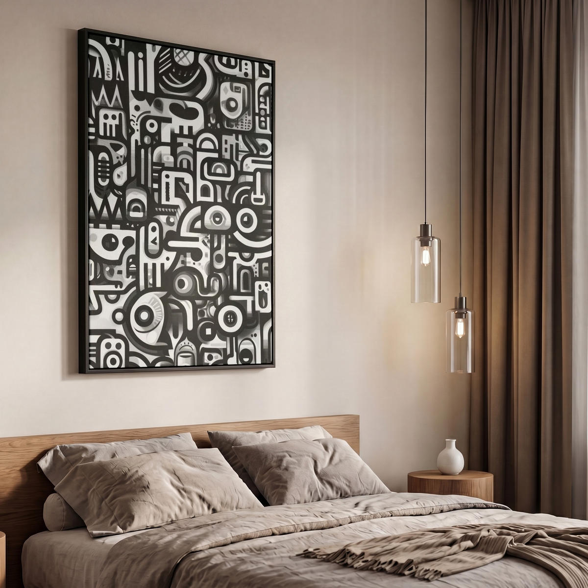 LEINWAND Bilder mit Rahmen - Symbole - Abstrakt - Grafik - Schwarz - 60x90 - Schwarz, Textil (60/90cm) - MuchoWow