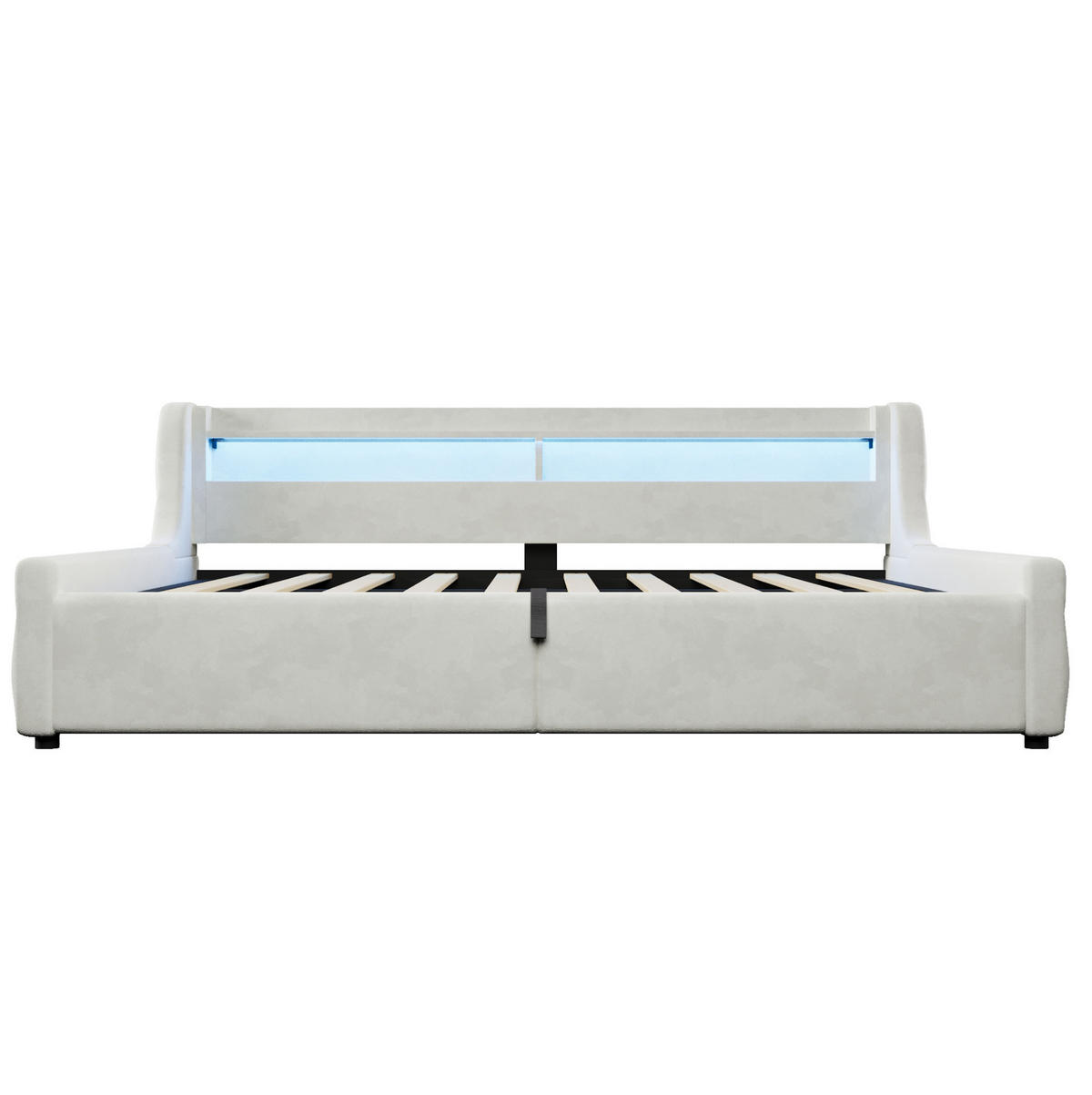POLSTERBETT 140x200 cm in Offwhite mit LED-Kopfteil und hydraulischem Bettkasten - Creme, Textil (140/200cm) - IVMEU