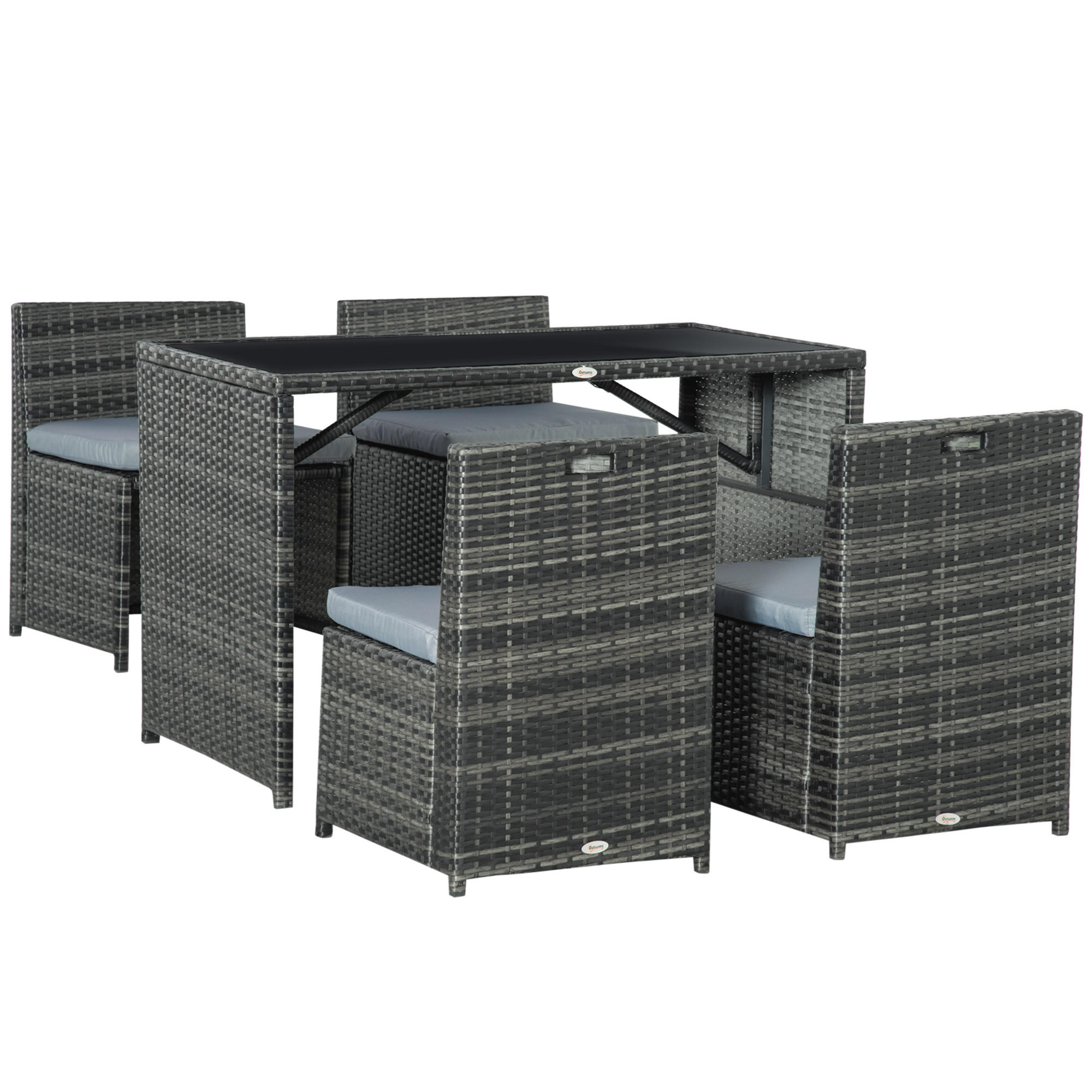 GARTENMÖBEL Set Stahl PE Polyrattan Grau - Grau, Metall - Outsunny