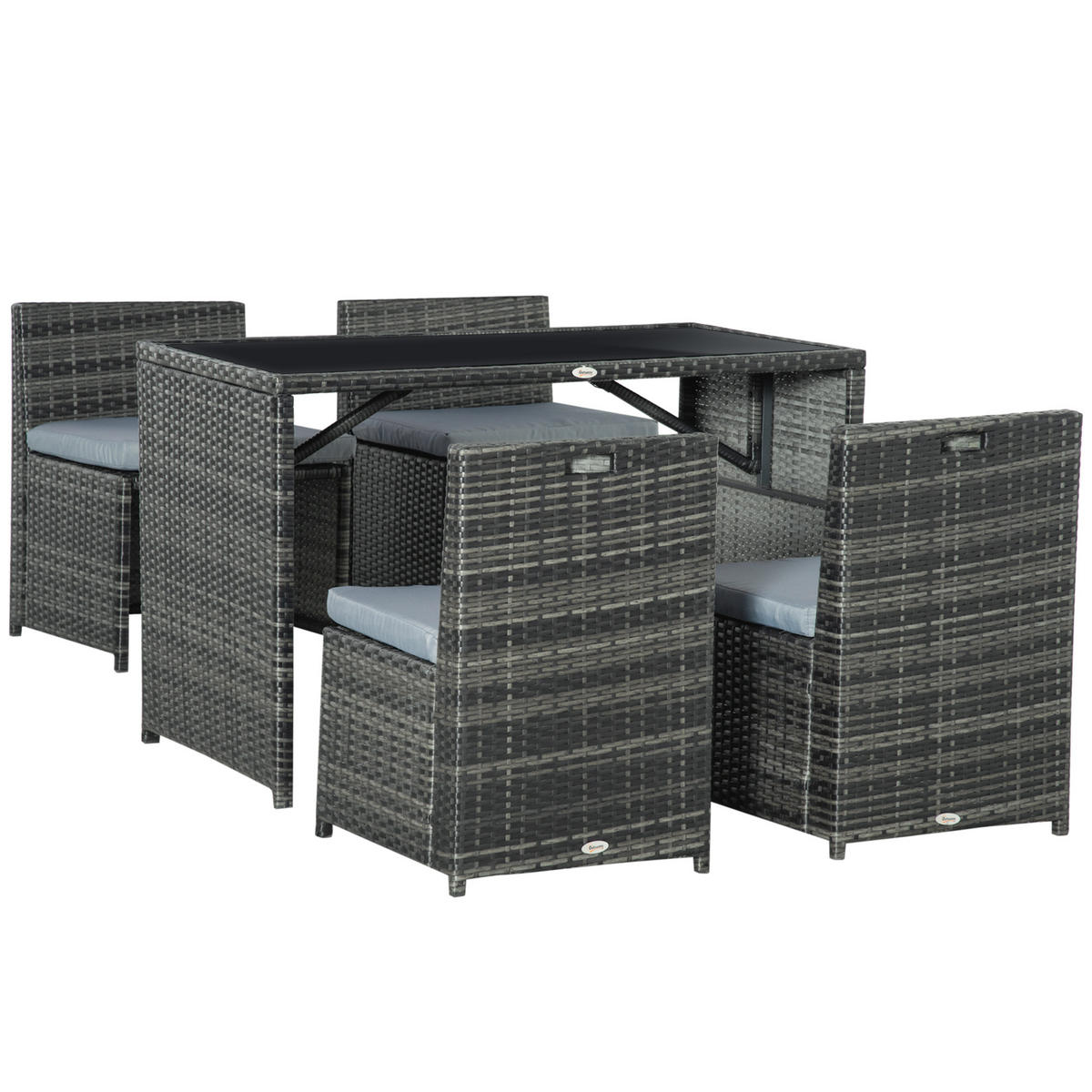 GARTENMÖBEL Set Stahl PE Polyrattan Grau - Grau, Metall - Outsunny