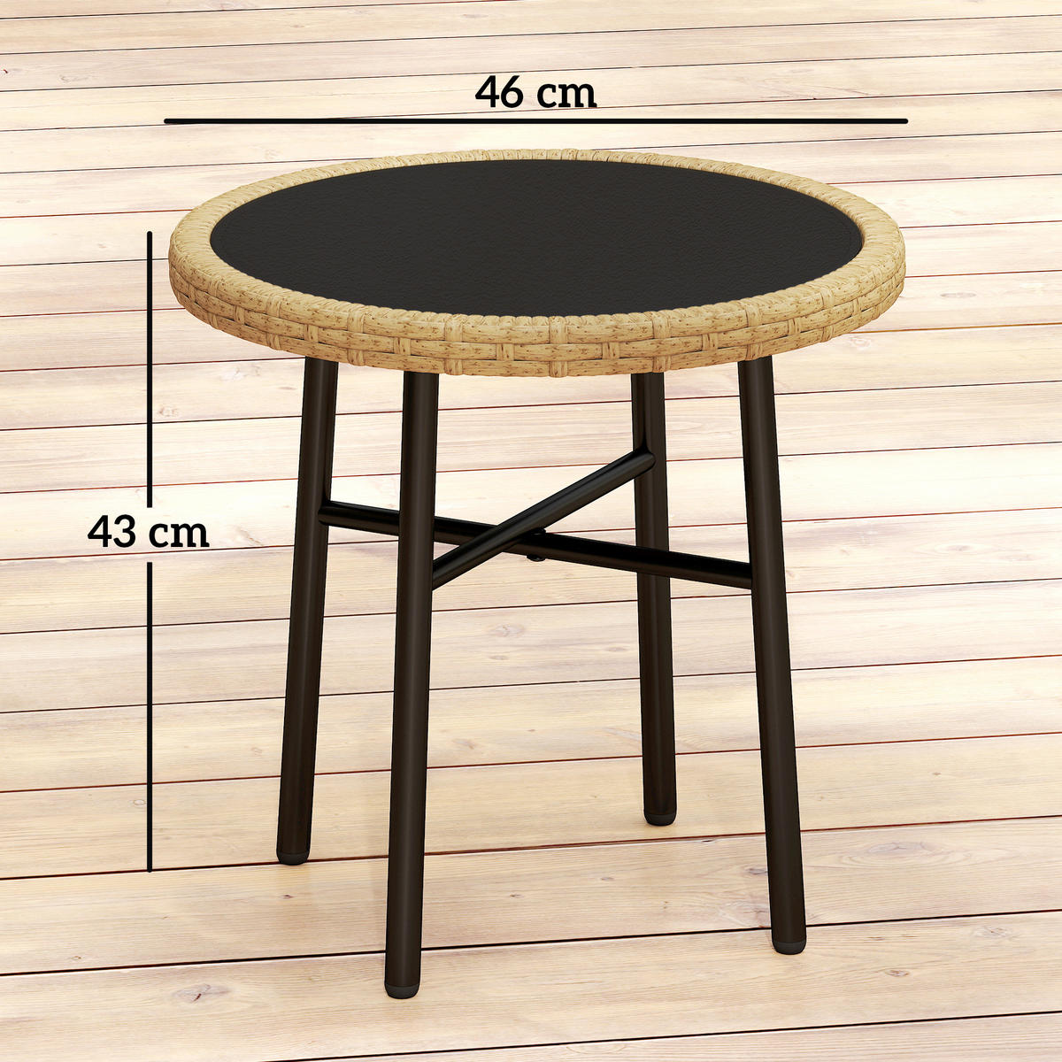 GARTENTISCH DE-13712 mit Glasplatte Natur - Naturfarben, Metall (46/46/43cm) - ComfortXL