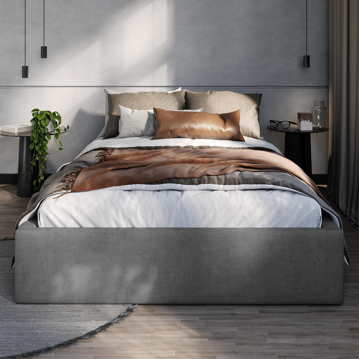 POLSTERBETT 120x200cm Bett mit Stauraum Lattenrost Graphit - Graphitfarben, Holz/Holzwerkstoff (120/200cm) - Muralo