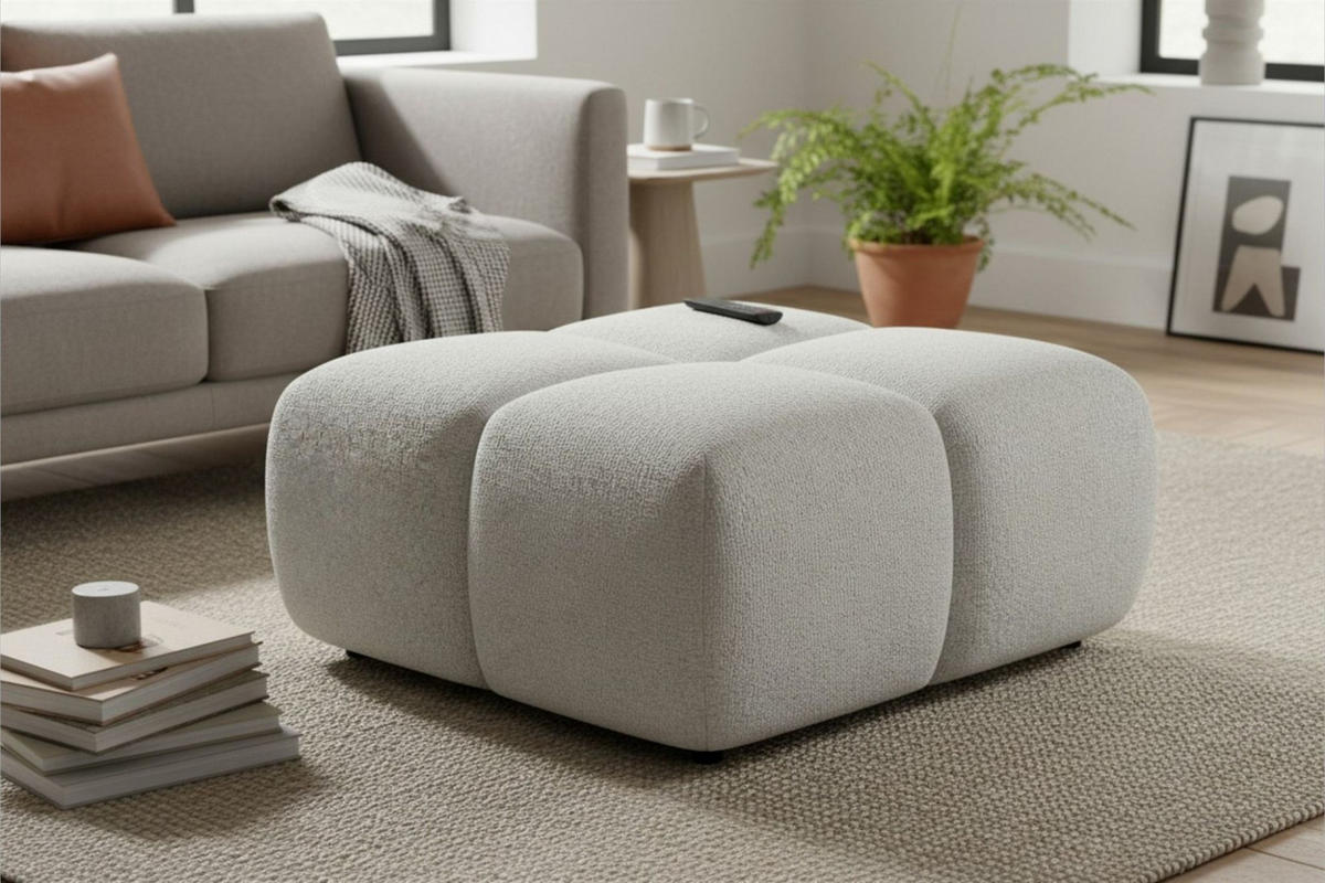 POLSTERHOCKER Vega - Weiß, Holzwerkstoff/Textil (90/45/90cm) - Fun Möbel