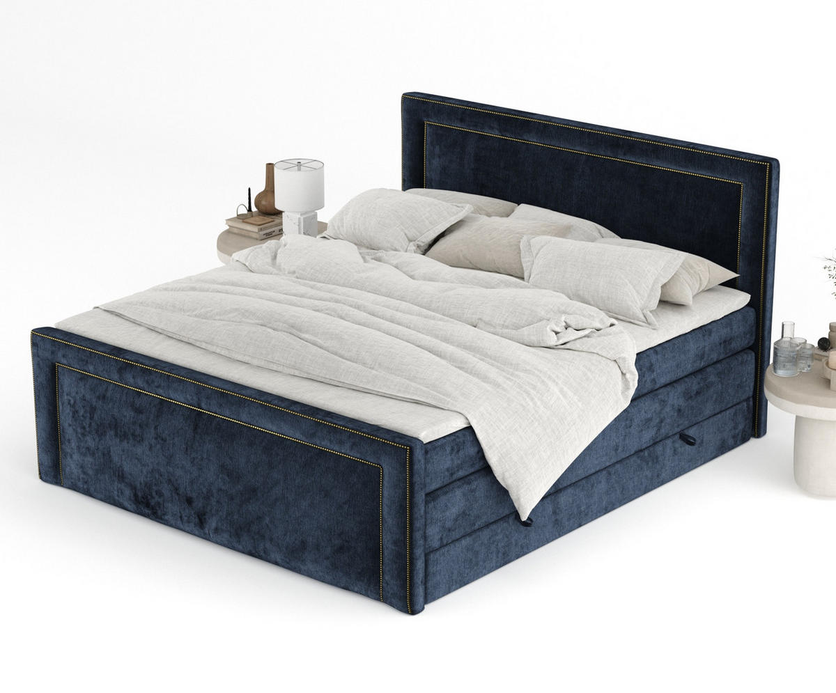 BOXSPRINGBETT Luxora Marineblau 200/200 cm - Schwarz/Dunkelblau, Holz/Holzwerkstoff (200/200cm) - Maison de Reve