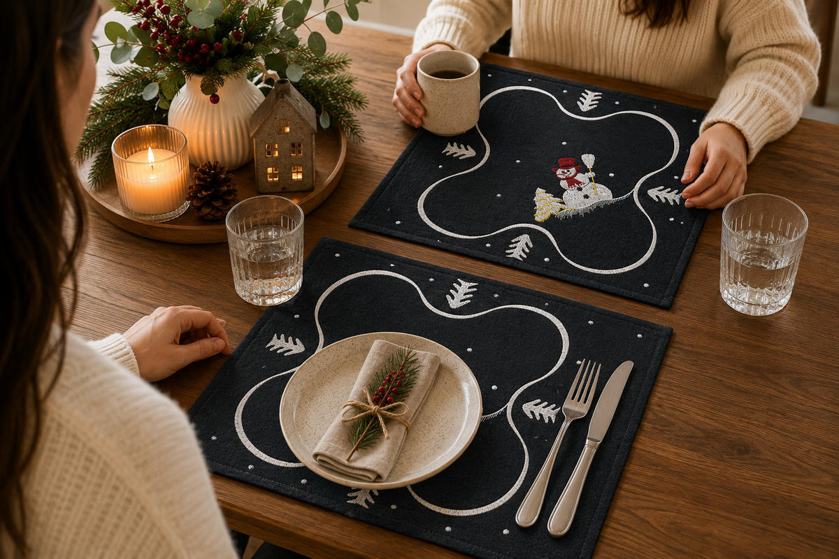 PLATZSET Weihnachten Schneemann 35/35 cm Leinenoptik - Weiß/Grau, Textil (35/35cm) - TiborTex
