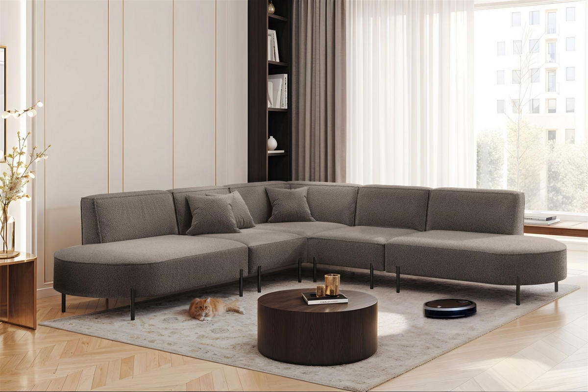 ECKSOFA Valencia - Braun, Holzwerkstoff/Textil (303/303cm) - Fun Möbel
