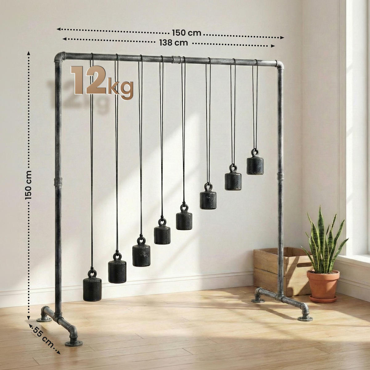 KLEIDERSTÄNDER 150 cm-silber-Metall - Silberfarben, Metall (150/150/55cm) - CLP