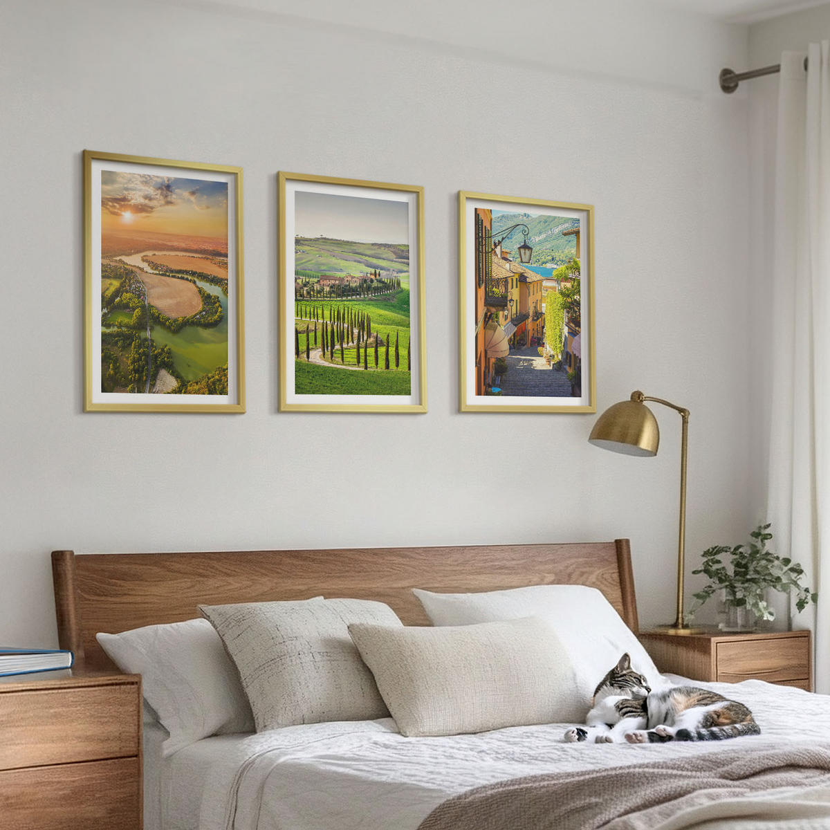 BILDER SET 3er Set - 40x60 cm Goldrahmen - Italienische Landschaften, Flussstraße - Goldfarben, Kunststoff (40/60cm) - TULUP
