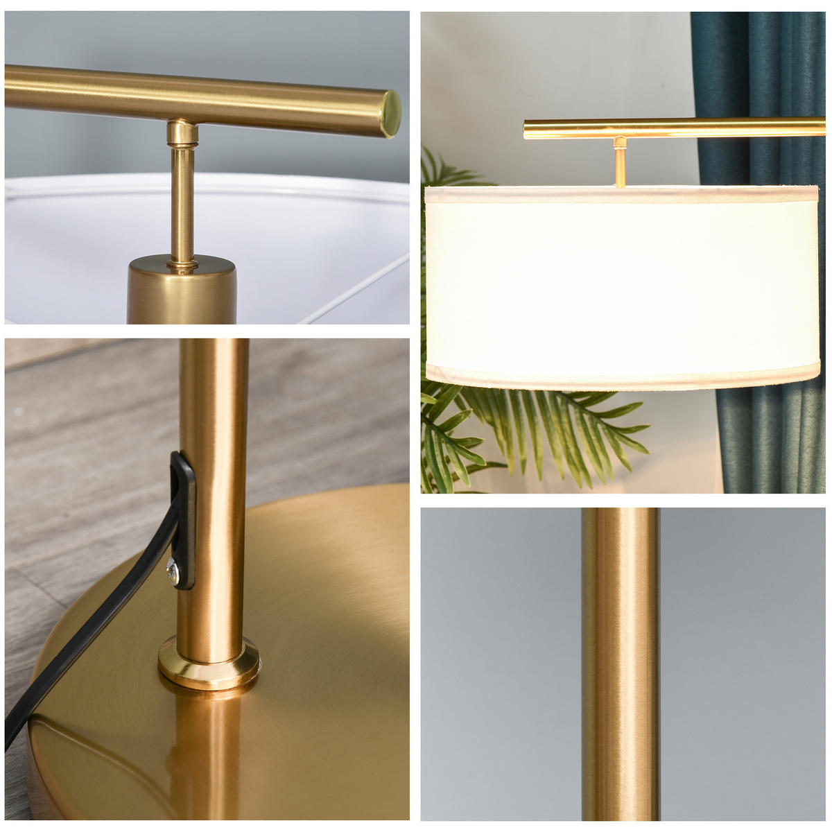 STEHLAMPE Stehleuchte E27 Sockel für Wohnzimmer Stahl Stoffschirm Goldoptik - Multicolor, Metall (47/37/153cm) - HOMCOM