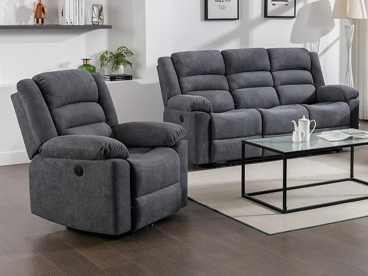 COUCHGARNITUR mit Sessel - 4 Personen - stoff - grau Burolo - Grau, Textil (92/103/95cm) - Vente-Unique