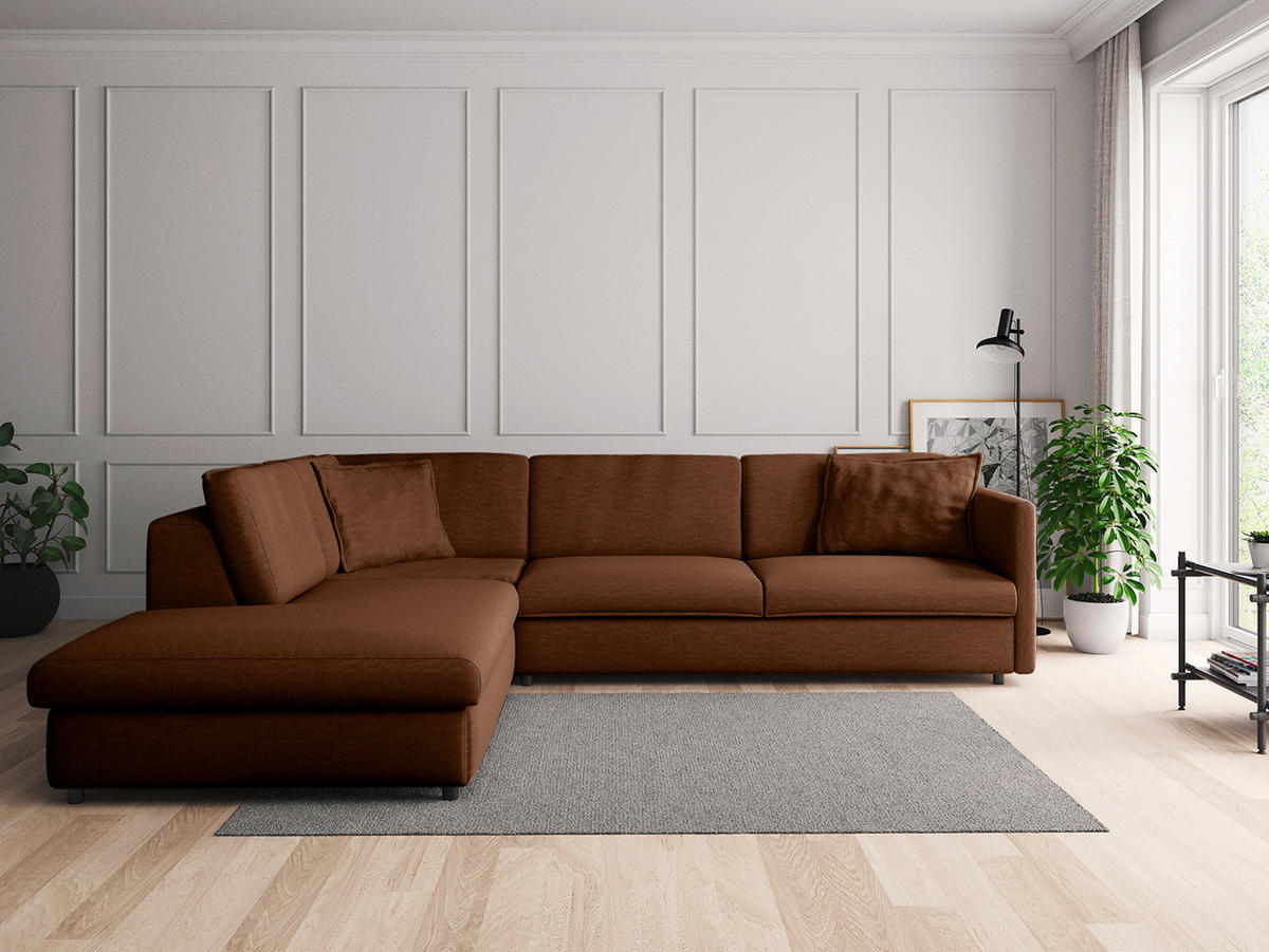 ECKSOFA mit Ottomane - Schwarz/Braun, Kunststoff/Textil (328/272cm) - home24