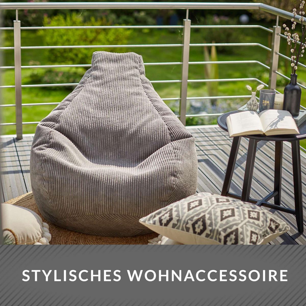 SITZSACK MIT RÜCKENLEHNE Cozy Cord - Hellgrau, Textil (80/90/90cm) - Green Bean