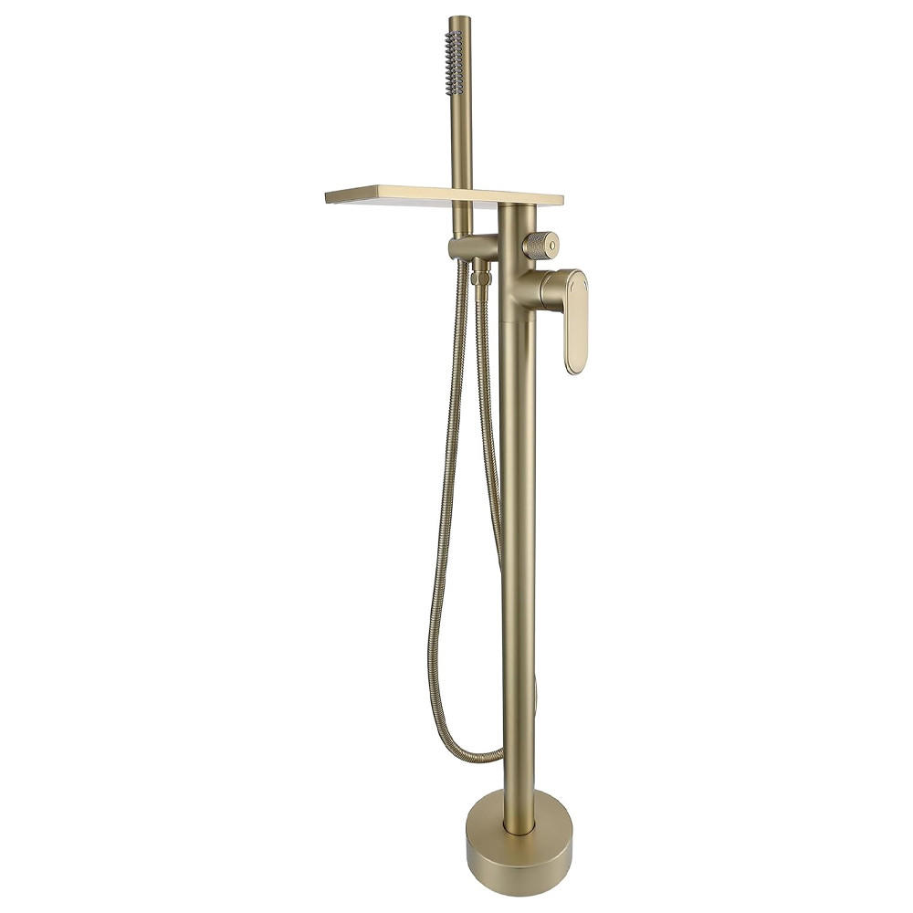BADEWANNENARMATUR freistehend mit Handbrause, Einhebelmischer, Messing gebürstetes Gold - Goldfarben, Metall (15/95/24cm) - TVTIUO