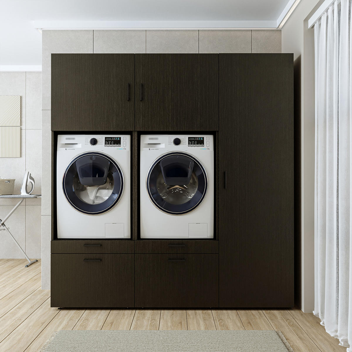 WASCHMASCHINENSCHRANK Serie 2 194cm Breit, 205cm Hoch - Schwarz, Holzwerkstoff (194/205/67cm)