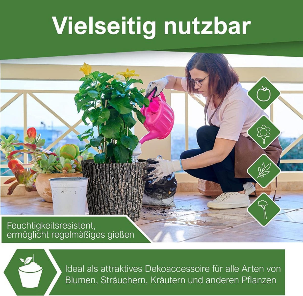 BLUMENTOPF Holzoptik Ø 30cm Braun mit Holzoptik im rustikalen Design aus UV-resistenten Plastik - Braun, Kunststoff (30/37.5cm) - PROREGAL