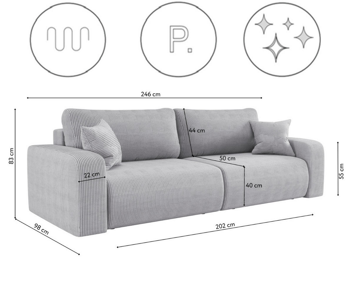 SCHLAFSOFA MILANO und Bettkasten Stoff Poso Grau - Grau, Holz (246/83/98cm) - Kaiser Möbel