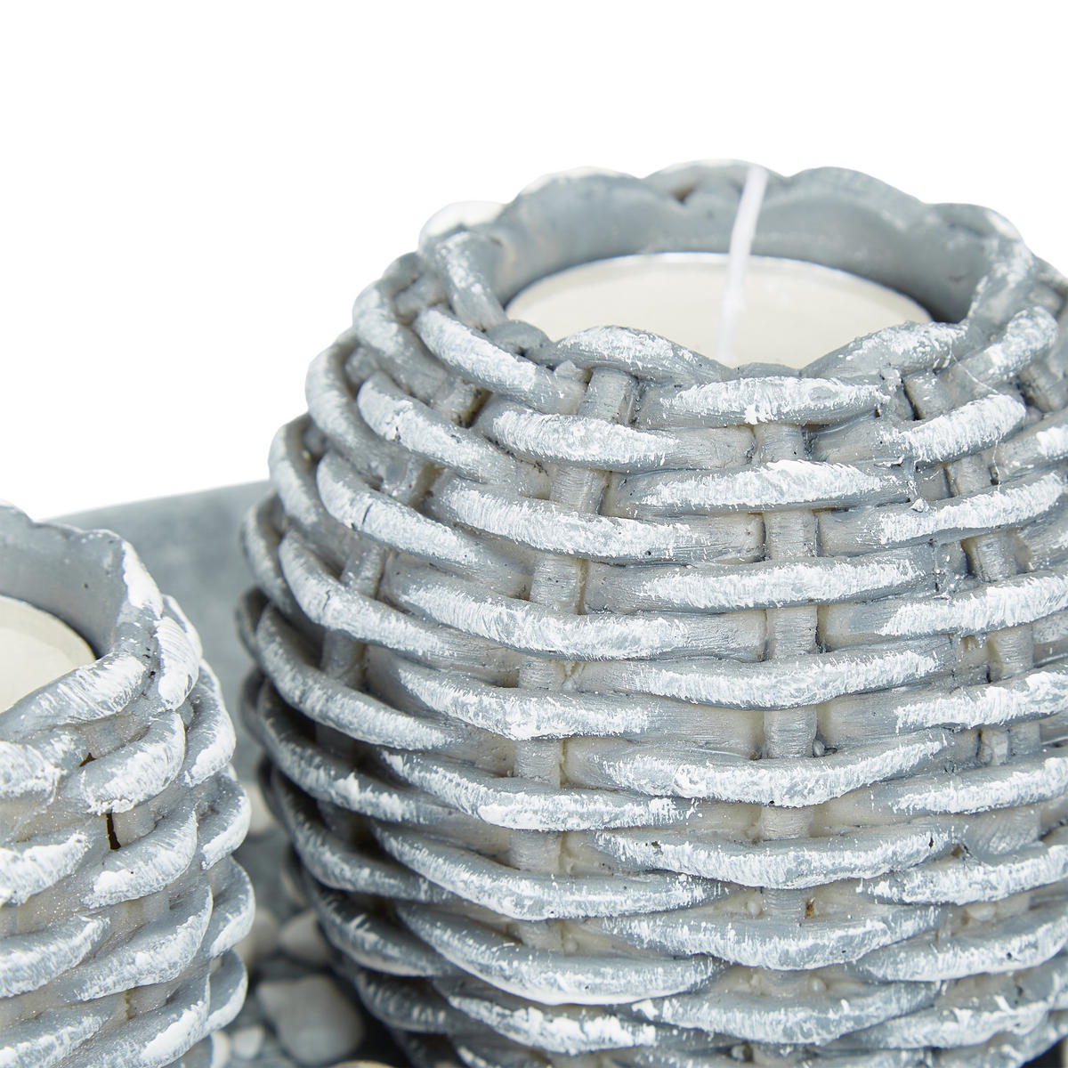 SVIEČKOVÁ dekorácia 3ks. - sivá, parafín/kompozitné drevo (7.5cm) - Relaxdays