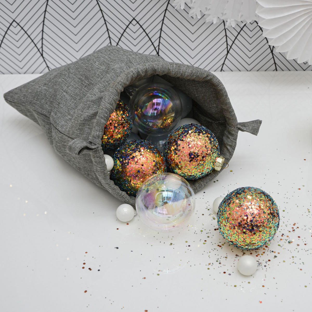 WEIHNACHTS-GESCHENKBEUTEL, 32/32 cm, Stoffbeutel, 6er Set - Grau, Kunststoff (32/1/32cm) - Dunedesign