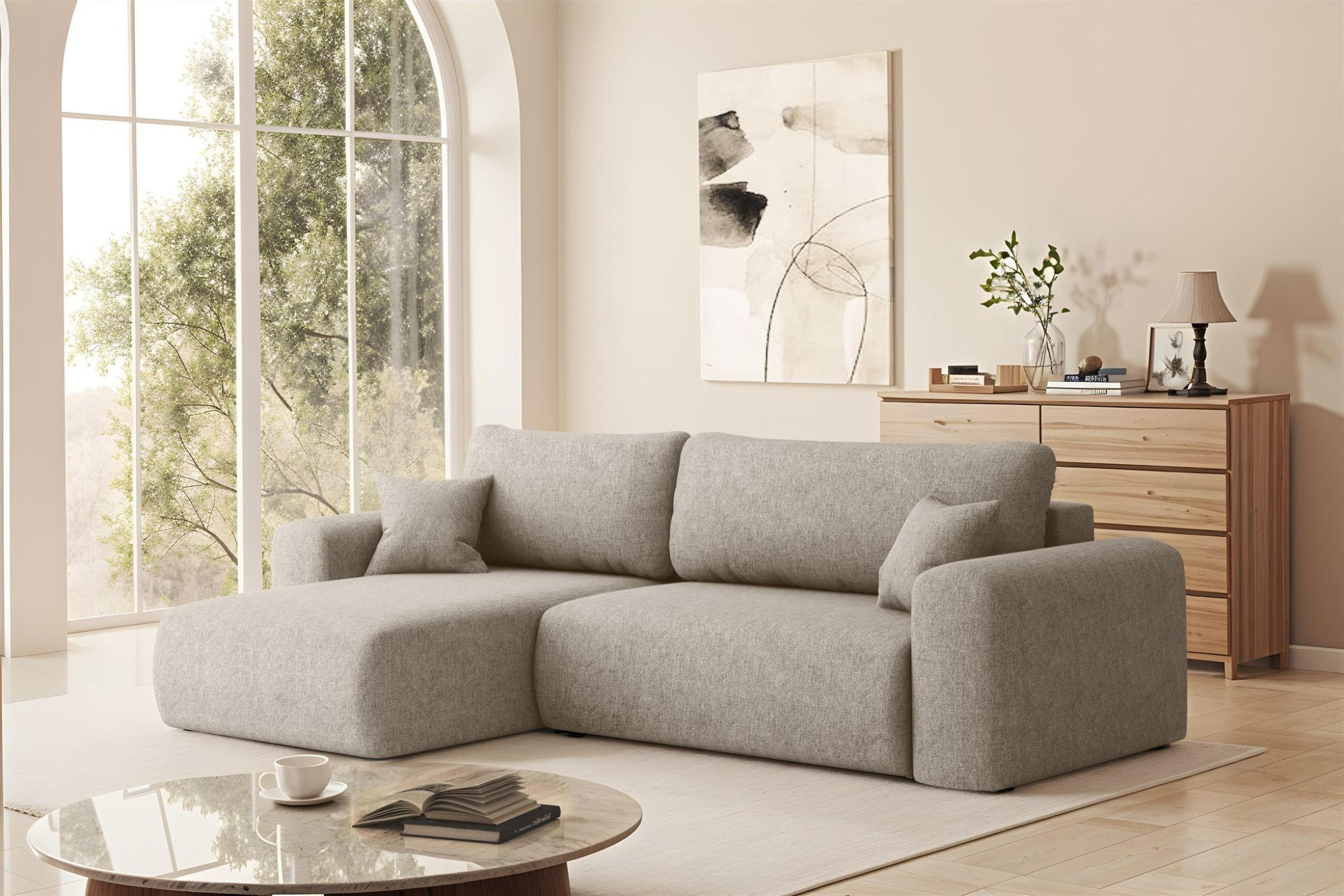 ECKSOFA Flora In Verita - Champagner, Holzwerkstoff/Textil (145/272cm) - Fun Möbel