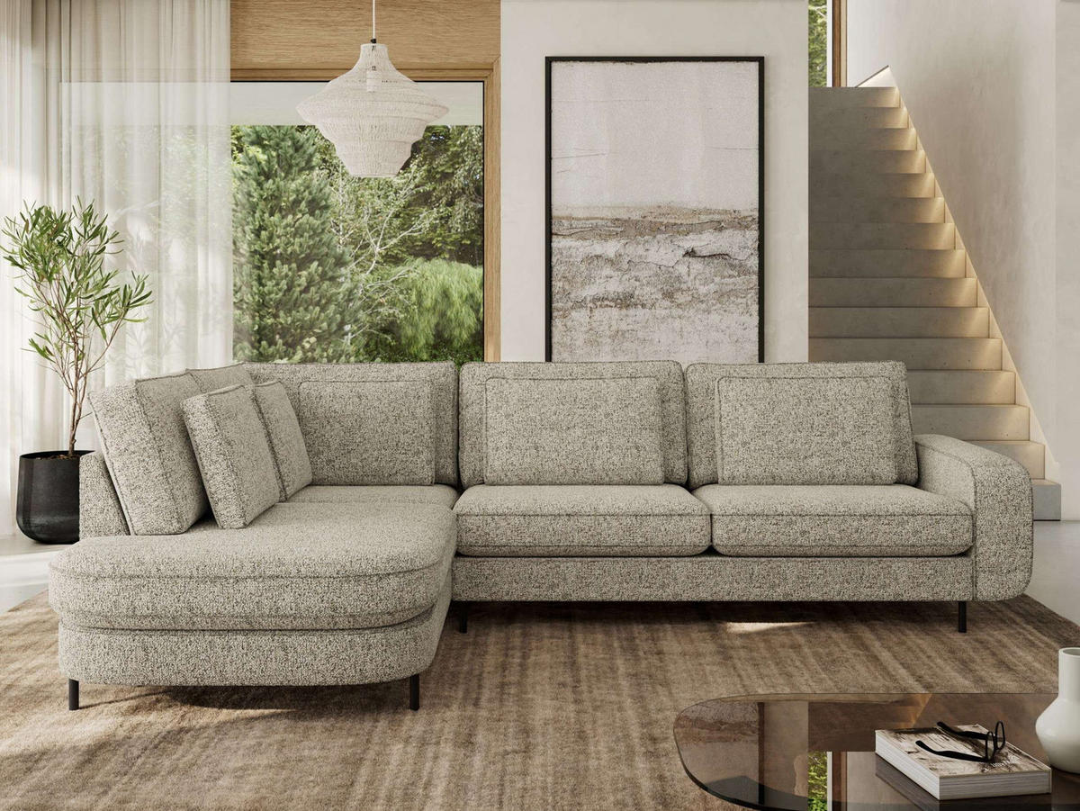 ROHOVÁ SEDAČKA CALENO L - Béžová Strukturovaná látka - Pravá Strana - černá/béžová, kov/textil (317/225cm) - MKS