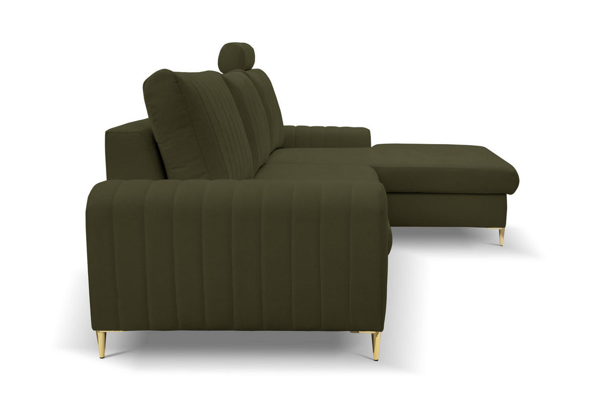 ECKSOFA VERONA R-S Grün Geflochtener Stoff mit Schlaffunktion - Grün, Holz (251/164cm) - MASSENO