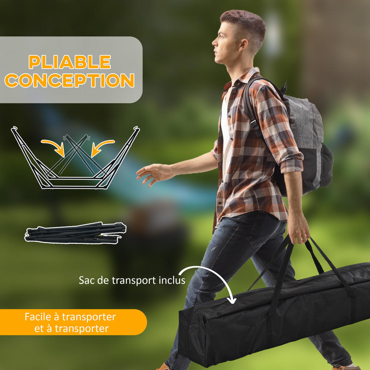 HÄNGEMATTE DE-13684 2-in-1 klappbar mit Tragetasche Grau - Grau, Metall (89/100/268cm) - ComfortXL