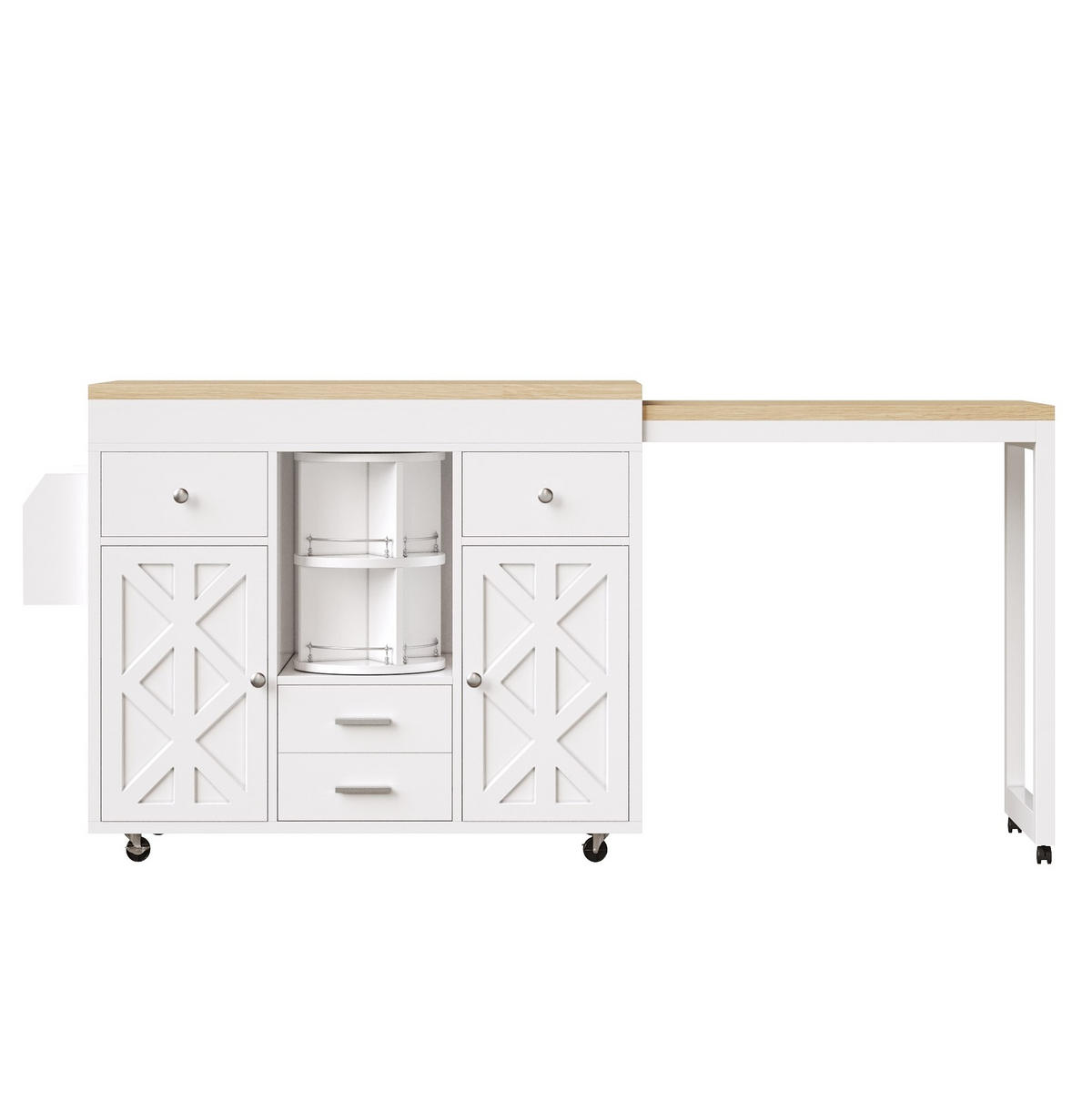 BARTISCH 110-180/40/91 cm in Weiß mit Rollen und ausziehbarer Tischplatte - Weiß, Holzwerkstoff (37/180/91cm) - BEAOK