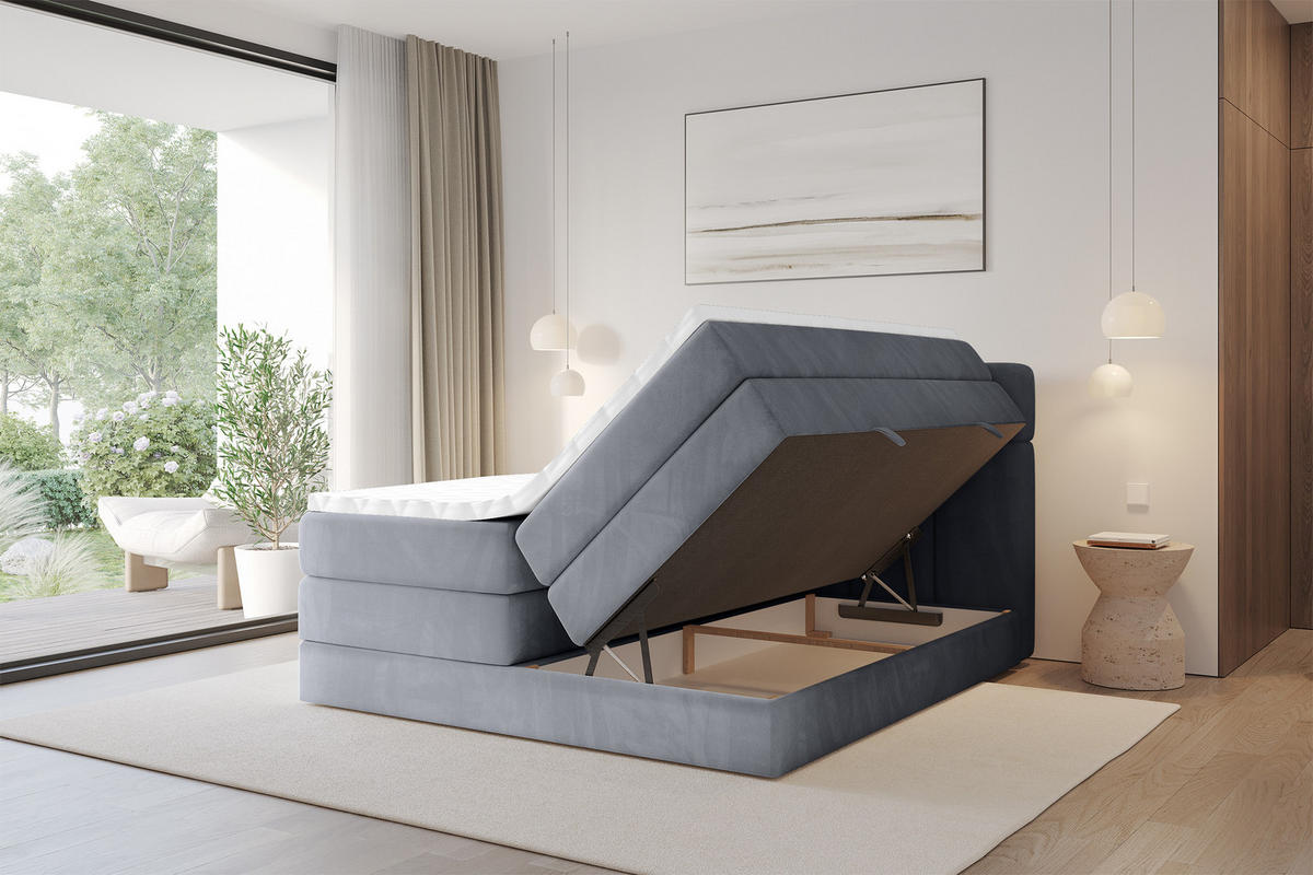 BOXBETT mit Matratze H3/H4 - FAMA KING - 120x200 cm Grau Casablanca - Grau, Holzwerkstoff (120/200cm) - ALTDECOR