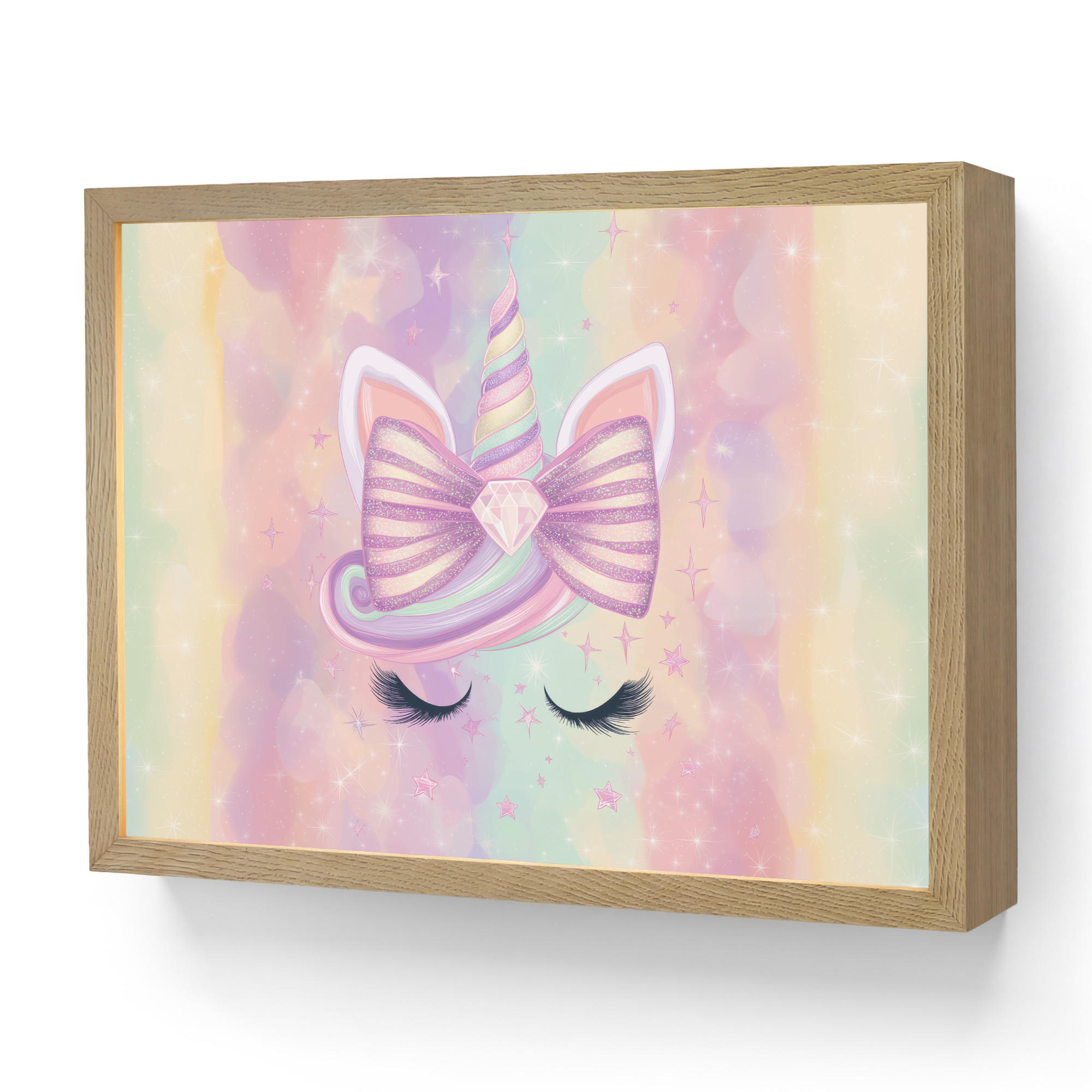 OnlyWow NÁSTĚNNÁ LAMPA S AKUMULÁTOREM Jednorožec - Třpytky - Duha - Pastelové barvy 40x30 cm