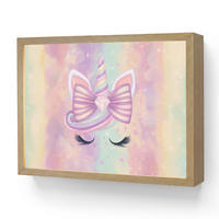 NÁSTĚNNÁ LAMPA S AKUMULÁTOREM Jednorožec - Třpytky - Duha - Pastelové barvy 40x30 cm - světle růžová, kompozitní dřevo (40/30/8cm) - OnlyWow