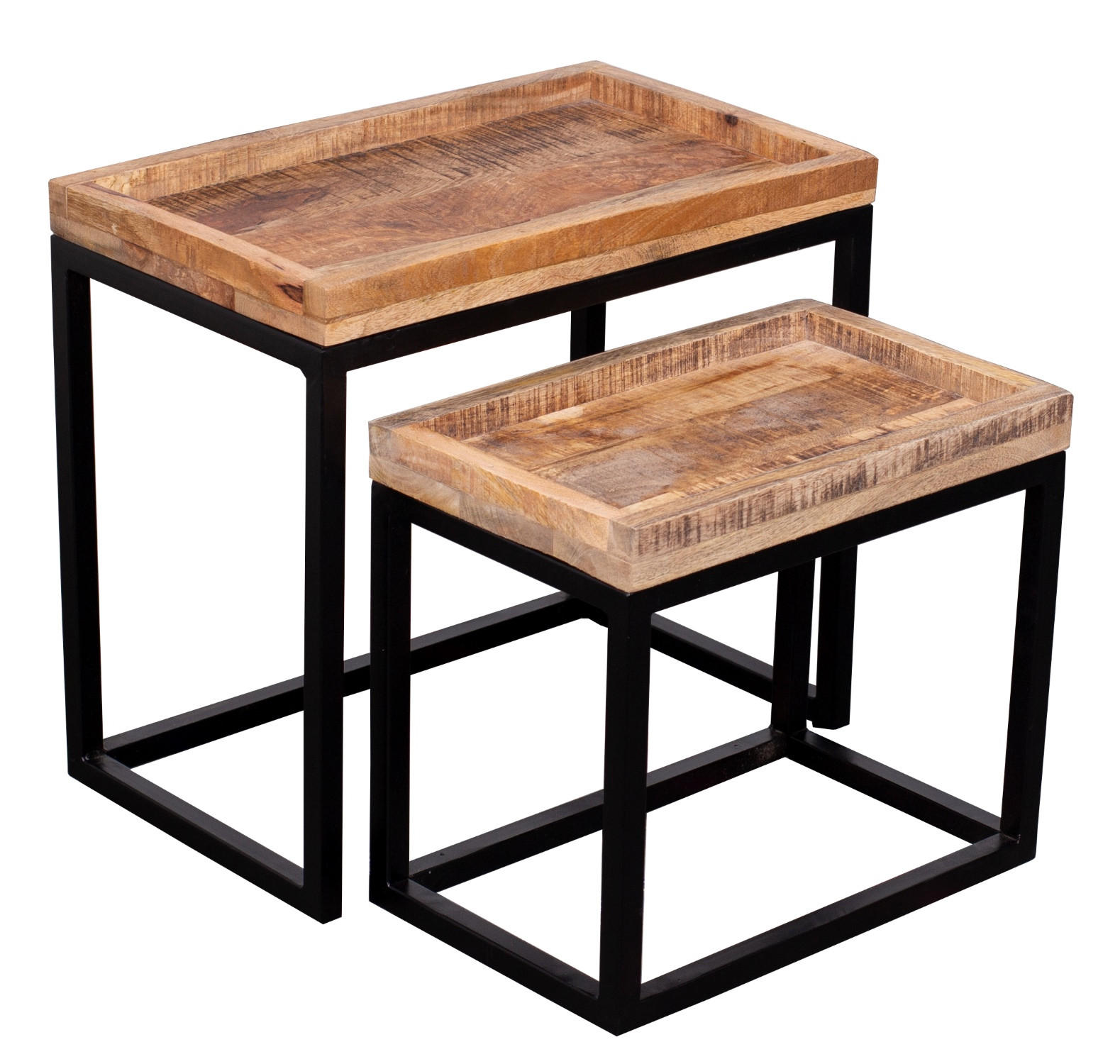COUCHTISCH 2er Set Lecce Mangoholz - Schwarz/Braun, Naturmaterialien/Metall (50/45/30cm) - Mr. Deko