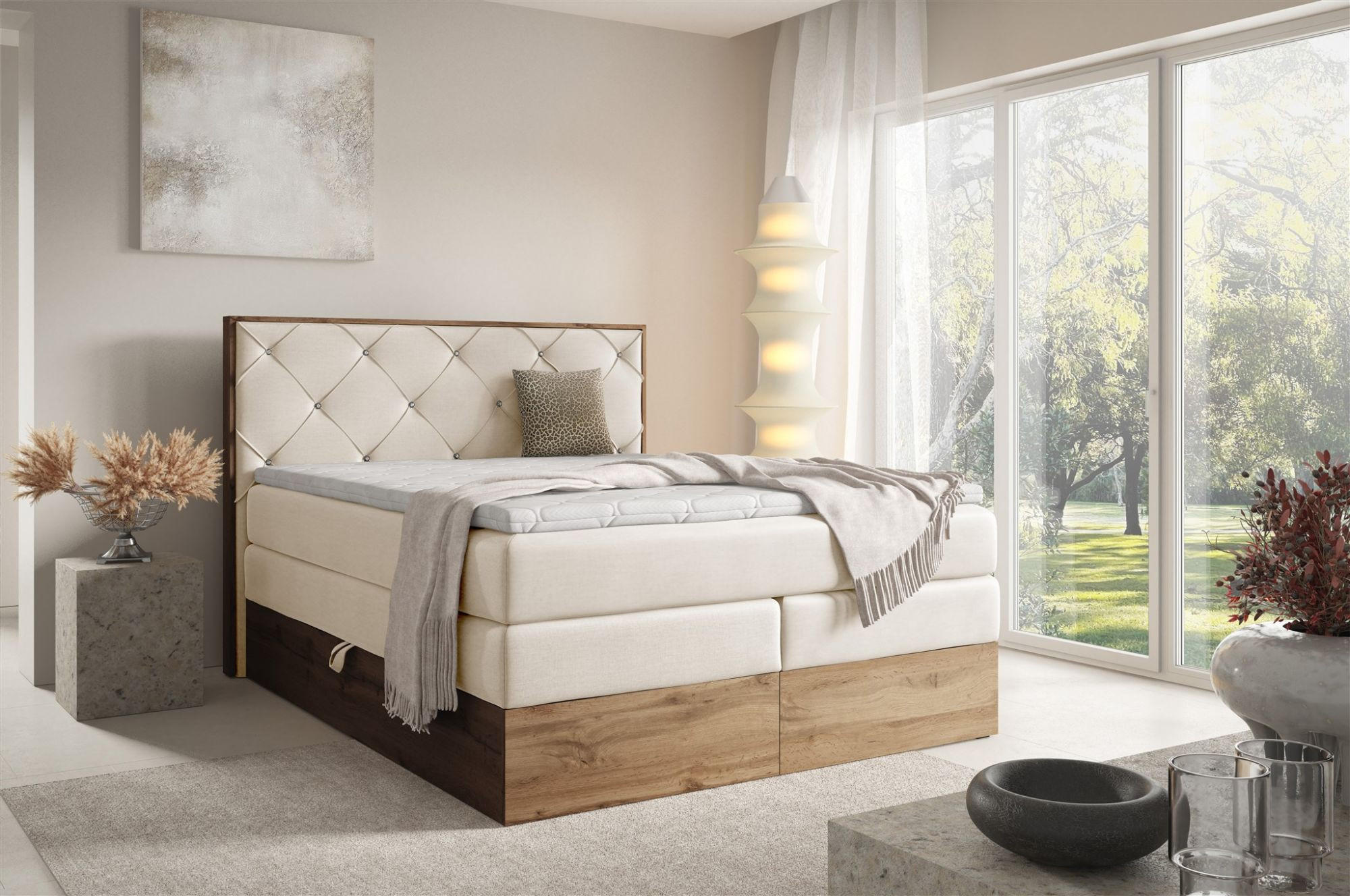 BOXSPRINGBETT Navel - Creme, Holzwerkstoff/Textil (140/200cm) - Fun Möbel